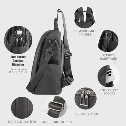 PINCNEL Women Backpack Purse Waterproof Nylon Anti-theft Rucksack Lightweight Shoulder Bag - color: Gray, size: Large