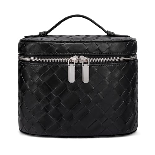 honitty Makeup Bag, Travel Make up Case with Compartments and Handle, Portable Cosmetic Organizer Bags,Toiletry Bag for Women - color: Large Weave-black(7.6*5.5*6 in), size: M(7.6*5.5*6 in)