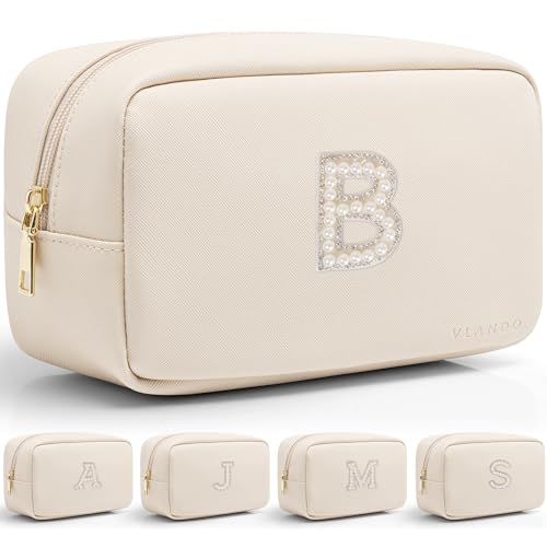 VLANDO Personalized Makeup Bag Cute Makeup Pouch for Purse Trendy Gift for Women Friends Girls, Waterproof Travel Toiletry Bag Birthdays Gifts for Teen Wife B - color: 03-White-B