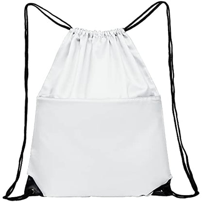 Drawstring Backpack Sports Water Resistant String Bag Sport Gym Sackpack for Women Men Large with Zipper, White - color: White