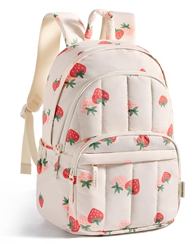 BAGSMAT Womens Backpack Small Travel Laptop Backpack for Women, Quilted College Laptop Bookbag, Work Back Pack for Women, Cute Computer Water-Resistant Casual Daypack,Strawberry Print - color: 16-strawberry Print