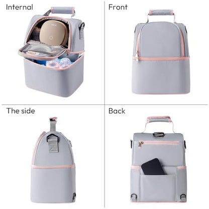 NCVI Breastmilk Cooler Bag with 2 Ice Pack, Breast Pump Bag with Cooler Fits 6 Bottles, Double Layer Breast Milk Baby Bottle Cooler Bag, for Travel, Nursing Mom Daycare, Work, Picnic (Grey) - color: Grey