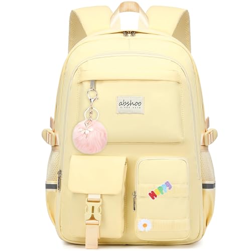 abshoo Big Student Laptop Backpack For College Women Middle High School Teen Girls Bookbag Travel Daypack (Cream) - color: Cream