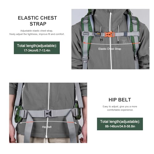 MOUNTAINTOP 80L Internal Frame Backpack for Man & Women Backpacking Hiking Backpack with Rain Cover - color: Dark Green-80l