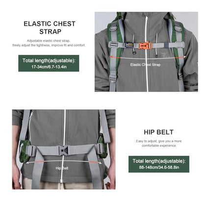 MOUNTAINTOP 80L Internal Frame Backpack for Man & Women Backpacking Hiking Backpack with Rain Cover - color: Dark Green-80l