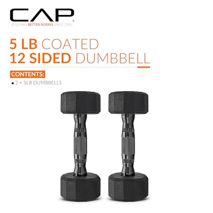 CAP Barbell Coated Dumbbell Weight | Multiple Options Pairs & Sets - size: 5 lb - Pair, style: 12-Sided - Black Handle