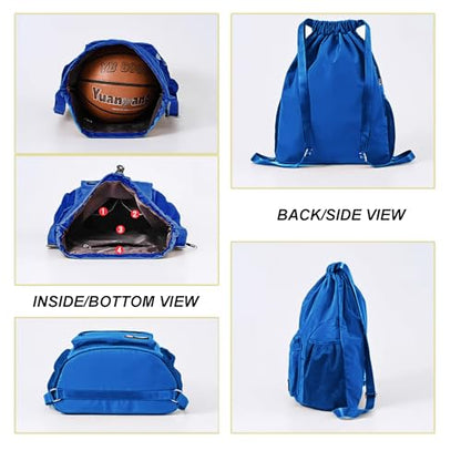 Drawstring Backpack for Women Men Sport Gym Bag Water Resistant Backpack Sandproof Beach Bag With Mesh Pockets (Blue) - color: Blue
