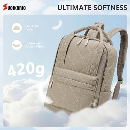 40X30X10 Personal Item Travel Backpack Carry On Luggage Flight Approved Quilted Puffer 14'' Laptop Backpack Daypack - color: Khaki