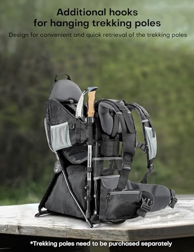 besrey Baby Backpack Carrier, Toddler Hiking Backpack with Safety 3-Height Seat, Adjustable Straps&Waist Belt, Foldable Frame Lightweight Large Capacity Child Carrier for Hiking (Shiny Black) - color: Shiny Black