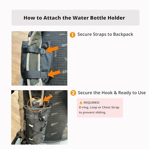 Ultralight Backpack Strap Water Bottle Holder – Front Access, Fits 16–24oz Bottles