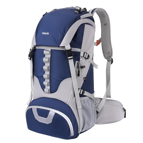 MOSISO 50L Hiking Backpack, Waterproof Camping Backpack with Rain Cover for Men Women, Lightweight Sport Daypack for Outdoor Camping Travel, Navy Blue