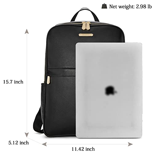 BOSTANTEN Genuine Leather 15.6 inch Laptop Backpack Purse for Women College Casual Backpack Travel Bag - color: 1-black