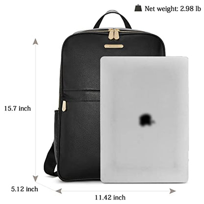 BOSTANTEN Genuine Leather 15.6 inch Laptop Backpack Purse for Women College Casual Backpack Travel Bag - color: 1-black