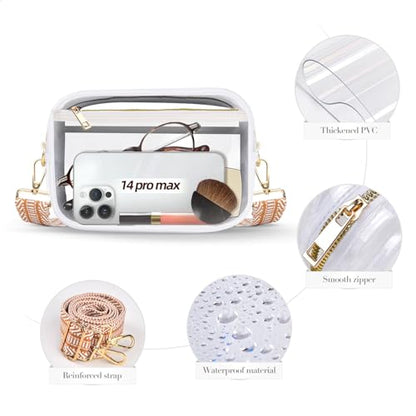Clear Bag Stadium Approved, Clear Crossbody Bag Purses for women for Concert, Sports, Festivals - color: White-01