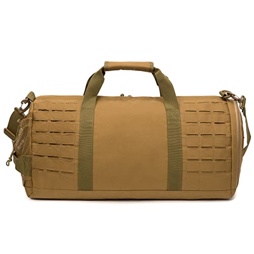 QT&QY 40L Military Tactical Duffle Bag For Men Sport Gym Bag Fitness Tote Travel Duffle Bag Training Workout Bag With Shoe Compartment Basketball Football Weekender Bag - color: Tan