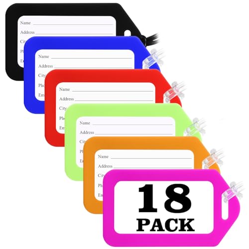 Sodsay 18 PK Luggage Tags for Suitcases (Assorted, Pack of 18 with 9 Vibrant Colors), Luggage Tag, Bag Tag for Baggage, Suitcase Tags Bulk - color: Multi Color