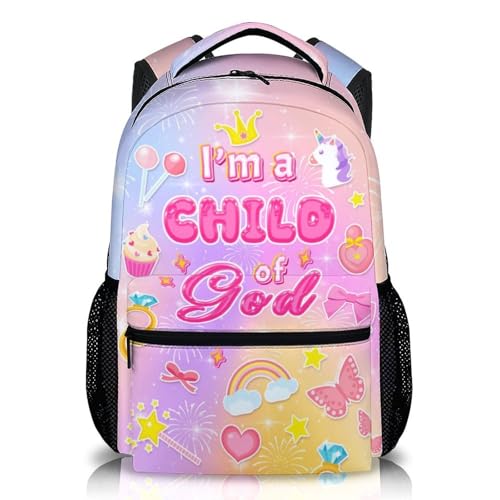 School Backpack Christian Backpacks for Girls Kids Toddler, Lightweight I am a Child of God Bookbag for Kindergarten Elementary Middle - color: Pink