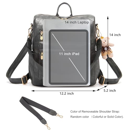 Soperwillton Women Backpack Purse Multipurpose Design Handbags Shoulder Bag PU Leather Travel bag Backpack Set 2pcs - color: Darkgrey