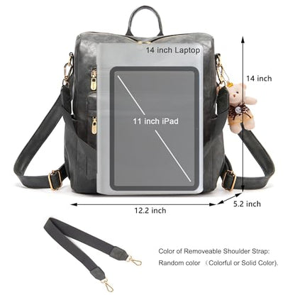 Soperwillton Women Backpack Purse Multipurpose Design Handbags Shoulder Bag PU Leather Travel bag Backpack Set 2pcs - color: Darkgrey