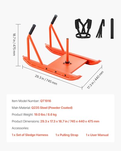 VEVOR Football Sleds and Chutes, Weight Sled, Football Training Pull Push Running Sled, Fitness Workout Sled Push Gym Equipment, Adjustable Height Handle, Compatible 1/2 in Weight Plates - style: Push Pull-BK OR