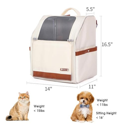 Large Cat Carrier Backpack, Shaded Small Dog Backpack with Breathable Mesh, Soft Side Safety Pet Backpack for Hiking, Travel, Outdoor, White - color: White