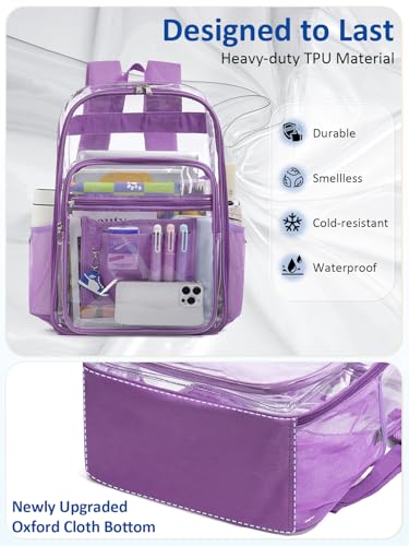 Extra Large Clear Backpack with TSA Lock, Heavy Duty Transparent See Through Clear Bookbag for College, Work, Travel, Casual Sport, Purple - color: Purple