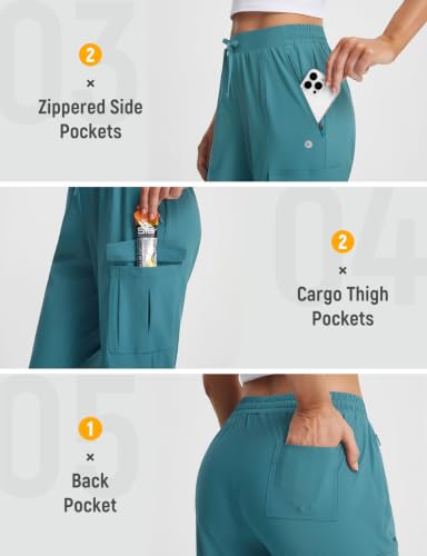 baleaf Women’s Petite Travel Hiking Pants Quick Dry Stretch Cargo Ankle Pants with Zipper Pockets - color: Dark Green, size: Small