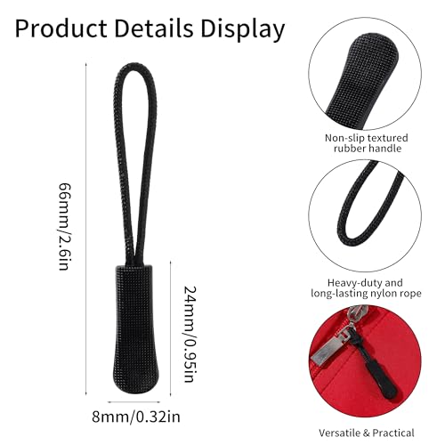 100PCS Zipper Pull Replacement, Black Removable Zipper Pulls Tabs with Storage Case, Universal Broken Zippers Pull Replacement for Jacket, Backpack, Luggage, Suitcase, Purse Repair Kit (Black)
