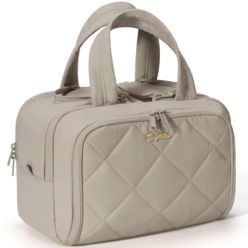Travel Toiletry Bag, Large Wide-open Puffy Makeup Bag for Women Oatmeal - color: Oatmeal