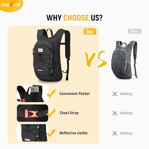 HALOVIE 15L Foldable Hiking Backpack Phone Pocket Lightweight Travel Daypack Shoulder with Chest Strap Small Packable Pack for Walking Women Men (Black) - color: Black