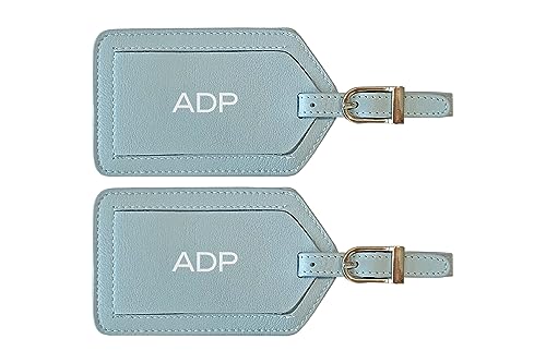 Personalized Monogrammed Leather Luggage Tags - 2 Pack - color: Chambray