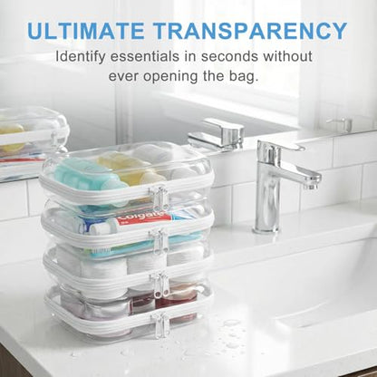 4 Pack Clear Hard Shell Zipper Case, Hard Plastic Zipper Pouches for Travel Toiletries, Makeup, Tech Gadgets & Pencils, Transparent Crush-Resistant Organizer Case (4S) - size: 4S