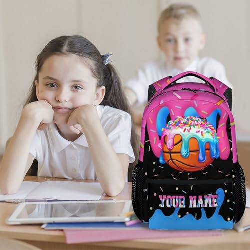 Basketball Backpack for Boys Kids Personalized - Custom Name Girls Backpack Youth Player Drip Design Sports Schoolbag Large Capacity 17" for Kindergarten Elementary - color: Blue