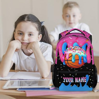 Basketball Backpack for Boys Kids Personalized - Custom Name Girls Backpack Youth Player Drip Design Sports Schoolbag Large Capacity 17" for Kindergarten Elementary - color: Blue