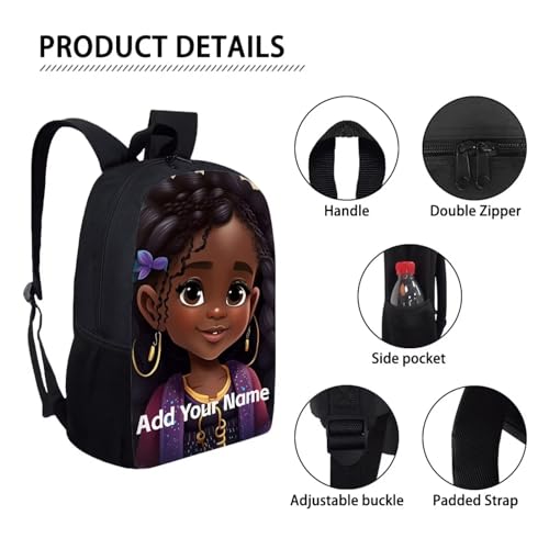 Personalized Backpacks for Girls Bookbag Ages 8-10/6-8 African Book Bag Elementary/Kindergarten School Bag Custom Name Back Pack - color: African Black Girl-21