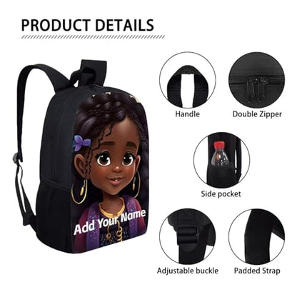 Personalized Backpacks for Girls Bookbag Ages 8-10/6-8 African Book Bag Elementary/Kindergarten School Bag Custom Name Back Pack - color: African Black Girl-21