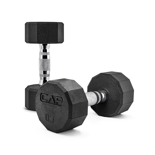 CAP Barbell Coated Dumbbell Weight | Multiple Options Pairs & Sets - size: 15 lb - Pair, style: 12-Sided - Chrome Handle