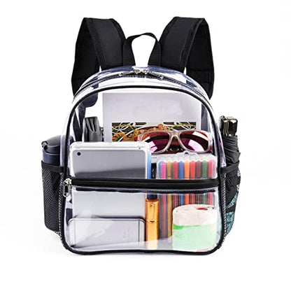 Fomaris Clear Backpack Stadium Approved 12x6x12 - Clear Bag with Reinforced Straps, Durable PVC for Stadium Events, Sports, Festivals, Concerts, Games, Women & Men - color: Black-1pc
