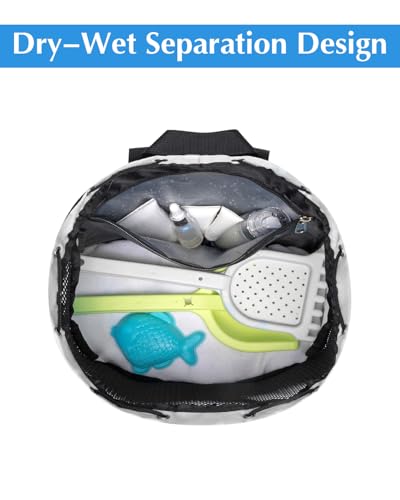 Drawstring Backpack Sandproof Beach Backpack with Shoe Compartment & Wet Pocket Waterproof Mesh Swim Bag Pool Bag for Gym, Travel and Workout Gear (Beige) - color: Beige
