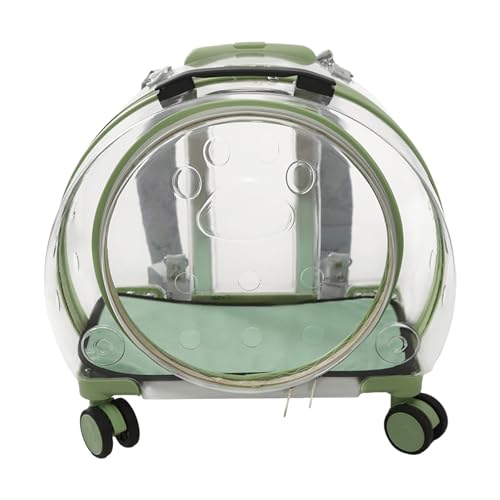 Cat Backpack Carrier, Transparent & Breathable Cat Carrier with Wheels, Large Space Bubble Pet Backpack for Kitty Dog Bunny Up to 20lbs, Multiple Carrying Options, Perfect for Traveling/Taking a Walk - color: Green, Clear