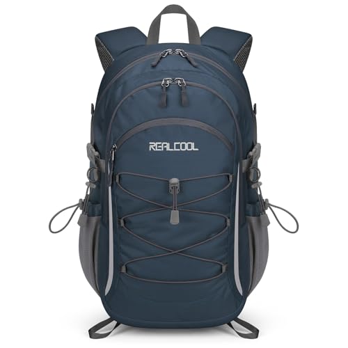 RealCool 20L Lightweight Hiking Backpack, Waterproof Daypack for Camping | 210D tear-resistant nylon, breathable shoulder and back panel, Multi-Compartment,hydration system,reflective strip,bungee net - color: Blue, size: 20L