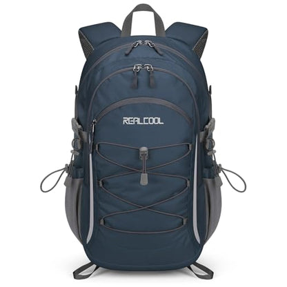 RealCool 30L Lightweight Hiking Backpack, Waterproof Daypack for Camping | 210D tear-resistant nylon, breathable shoulder and back panel, Multi-Compartment,hydration system,reflective strip,bungee net - color: Blue, size: 30L