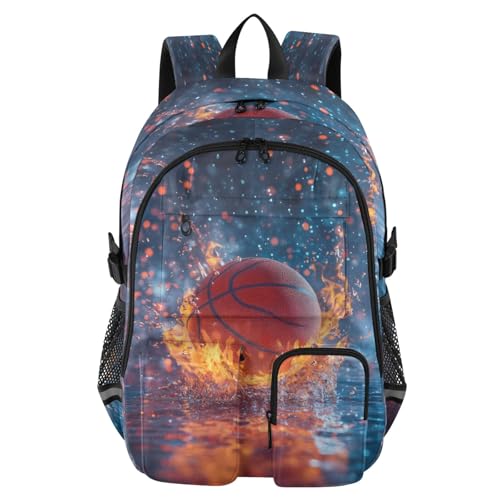 Bolaz Basketball Flame Splash Travel Backpack 14 Inch Laptop Computer Bag Sturdy School Bag College Bookbag