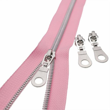 #5 Silver Metallic Nylon Coil Zippers by Yard Bulk Coil Zipper Roll 10 Yards with 25pcs Silver Pull for DIY Sewing Craft Bag(Pink) YIGUANXIN - color: Pink-Silver