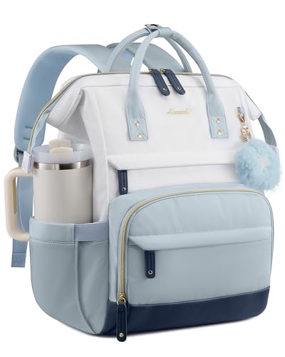LOVEVOOK Laptop Backpack for Women, 15.6 Inch Work Business Backpacks Purse With Large Capacity, Waterproof Nurse Bag College Bookbag for School, Waterproof Casual Daypack for Travel - color: Blue-white-navy, size: 15.6 INCH