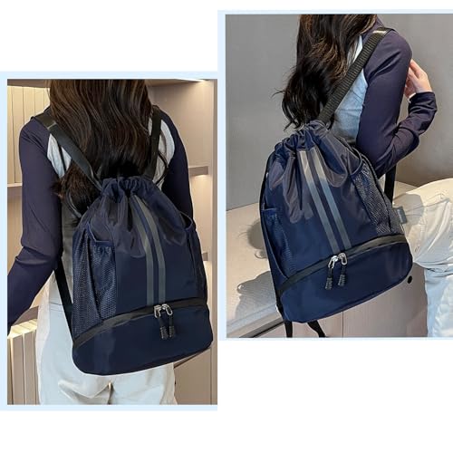 Drawstring Backpack with Shoe Compartment,Water Resistant Sports Gym Bag,String Bag for Men Women,Soccer,Basketball - color: Royal Blue