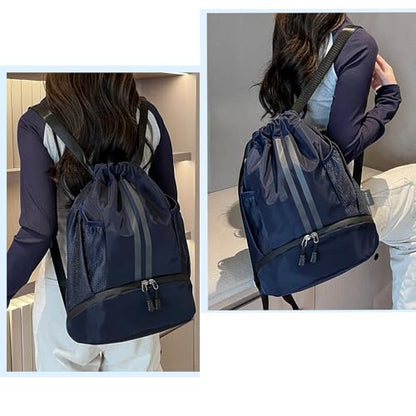 Drawstring Backpack with Shoe Compartment,Water Resistant Sports Gym Bag,String Bag for Men Women,Soccer,Basketball - color: Royal Blue