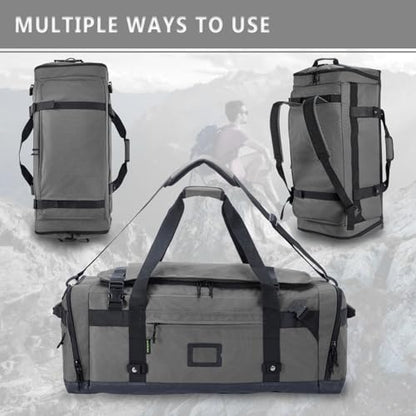 Large Duffle Bag for Travel - Men & Women, Foldable Gym Duffle Backpack, Heavy Duty Tactical Military Canvas Duffel Bags, Extra Big Carry On with Shoe Pockets, Waterproof (80L/103L) - color: Grey, size: M(80L)