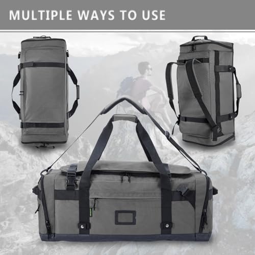 Large Duffle Bag for Travel - Men & Women, Foldable Gym Duffle Backpack, Heavy Duty Tactical Military Canvas Duffel Bags, Extra Big Carry On with Shoe Pockets, Waterproof (80L/103L) - color: Grey, size: L(103L)