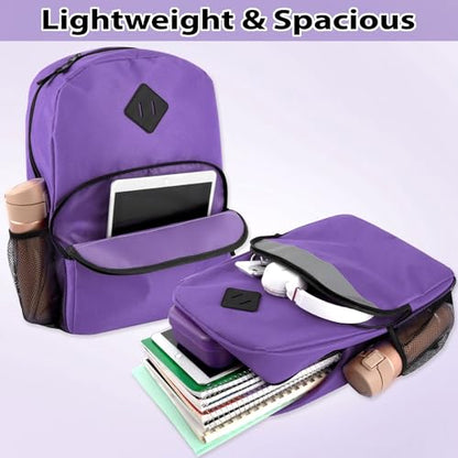 Trail maker 17" Backpack – Reflective School Backpack with Padded Straps, Water Bottle Pockets for Kids & Adults, School Travel Camp (Purple) - color: Purple